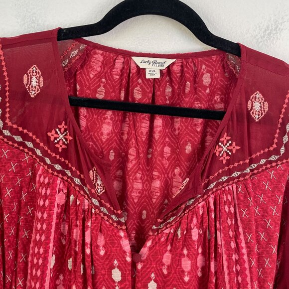 Lucky Brand Womens Plus XXLEmbroidered Boho Peasant Blouse Shirt 3/4 Sleeve - Picture 7 of 9